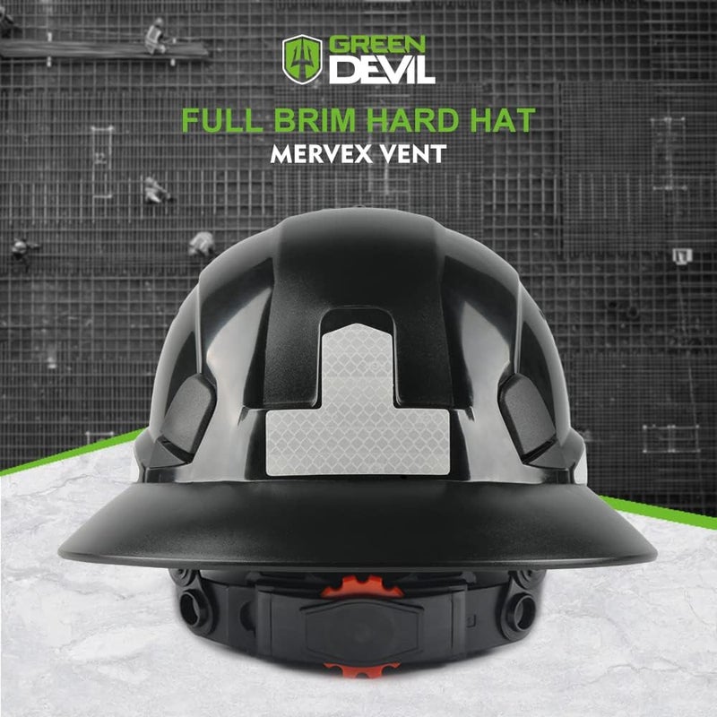 GREEN DEVIL Full Brim Hard Hat Vented Construction Safety Helmet OSHA Approved Cascos De Construccion Work Hardhats with Cooling Towel for Men&Women 6 Point Adjustable Ratchet Suspension - Image 5